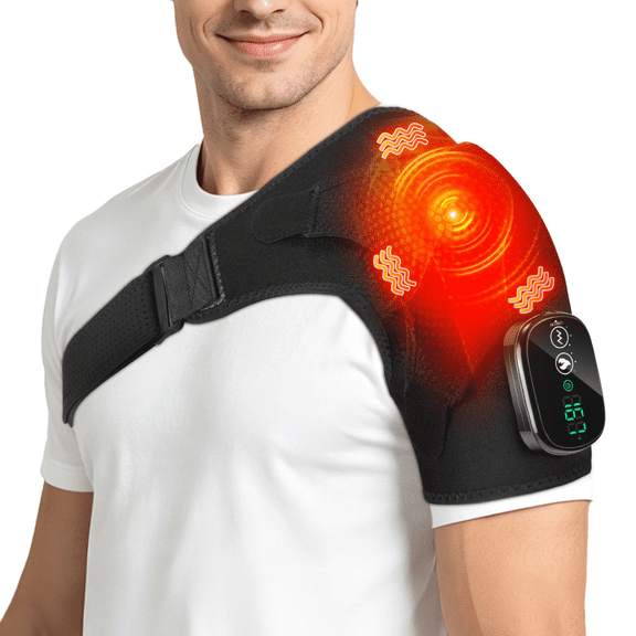 Heated Shoulder Brace Massager, Cordless Shoulder Heating Pad with Massage, 5000 mAh Shoulder Wrap with Heat and Vibration, Shoulder Brace for Men Women Shoulder Relax (Black)