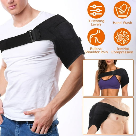 Heated Shoulder Brace with 3 Heat, Adjustable Electric Heating Pad for Shoulder, Hot & Cold Therapy Wrap for Men and Women