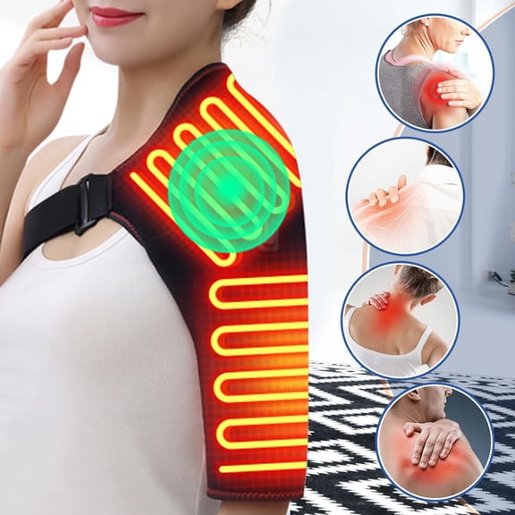 Heated Shoulder Brace with Massager Portable Electric Heating Pad for Shoulders Pain and Upper Arm Muscle Massage Heated Wrap for Left