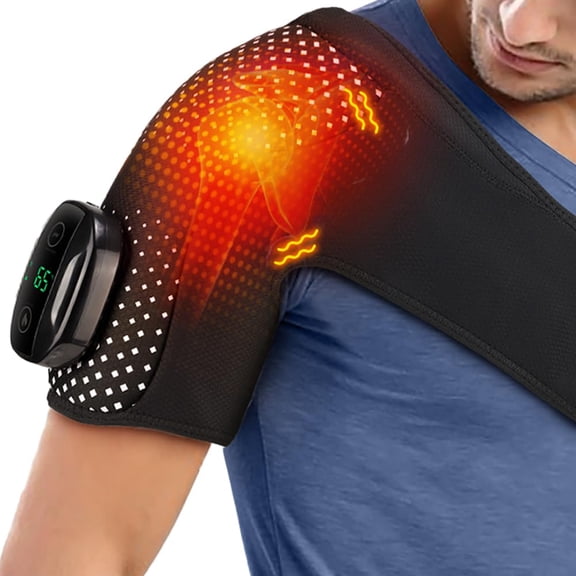 Heated Shoulder Massager Wrap, Cordless Vibrating Shoulder Brace for Soothing Comfort and Relaxation, Adjustable Heating Pad for Men and Women, Fits Left and Right Shoulder