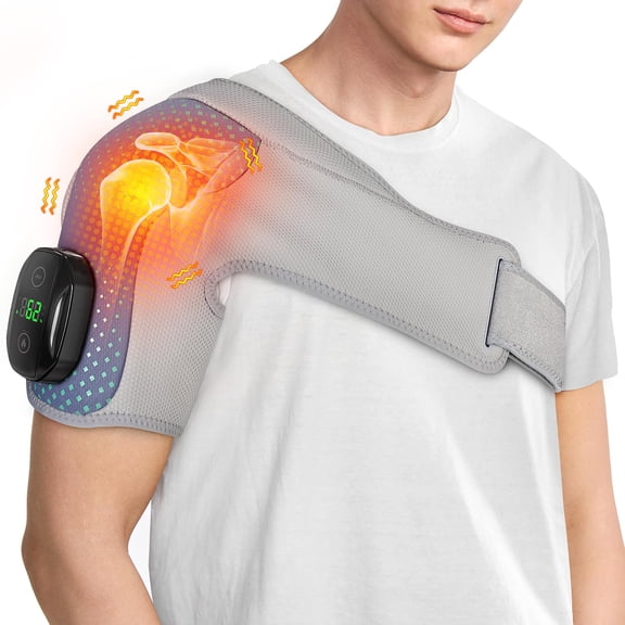 Heated Shoulder Massager Wrap, Cordless Vibrating Shoulder Brace for Soothing Comfort and Relaxation, Adjustable Heating Pad for Men and Women, Fits Left and Right Shoulder