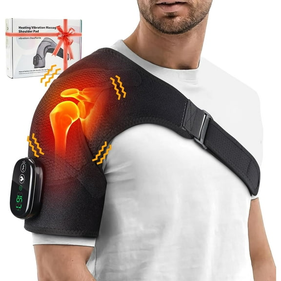 Heated Shoulder Massager Wrap, Cordless Vibrating Shoulder Brace for Soothing Comfort and Relaxation, Adjustable Heating Pad for Men and Women, Fits Left and Right Shoulder