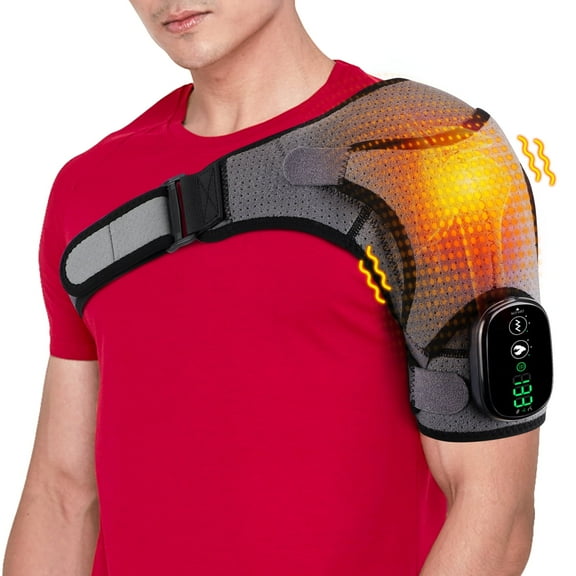 Heated Shoulder Pad, Wireless Shoulder Heating Wrap Brace with 3 Vibration, Eletric Shoulder Massager Heated Shoulder Brace Relief Muscle for Women Men