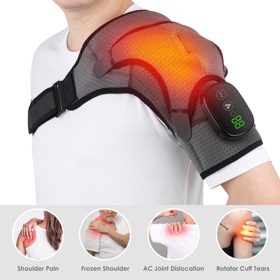 Heated Shoulder Wrap Brace Support with Vibration Heating Electric Massage Pad 3 Modes