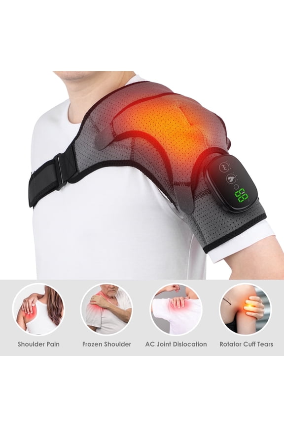 Heated Shoulder Wrap Brace Support with Vibration Heating Electric Massage Pad 3 Modes