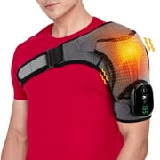 Heated Shoulder Wrap, Cordless Shoulder Heating Pad with Massage, Arm Heating Pad, Shoulder Massager with 3 Heat & Vibration Levels, 5000mAh Battery Rechargeable, 2 Extension Straps, Gray-black