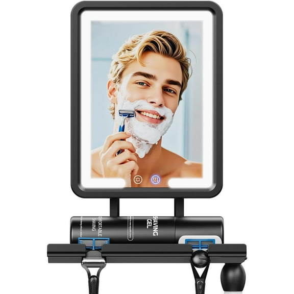 Heated Shower Mirror Fogless for Shaving (Gen 3) - 3 Colors Stepless Dimmable Lights, Anti-Fog with Razor Holder, No-Drilling, Removable