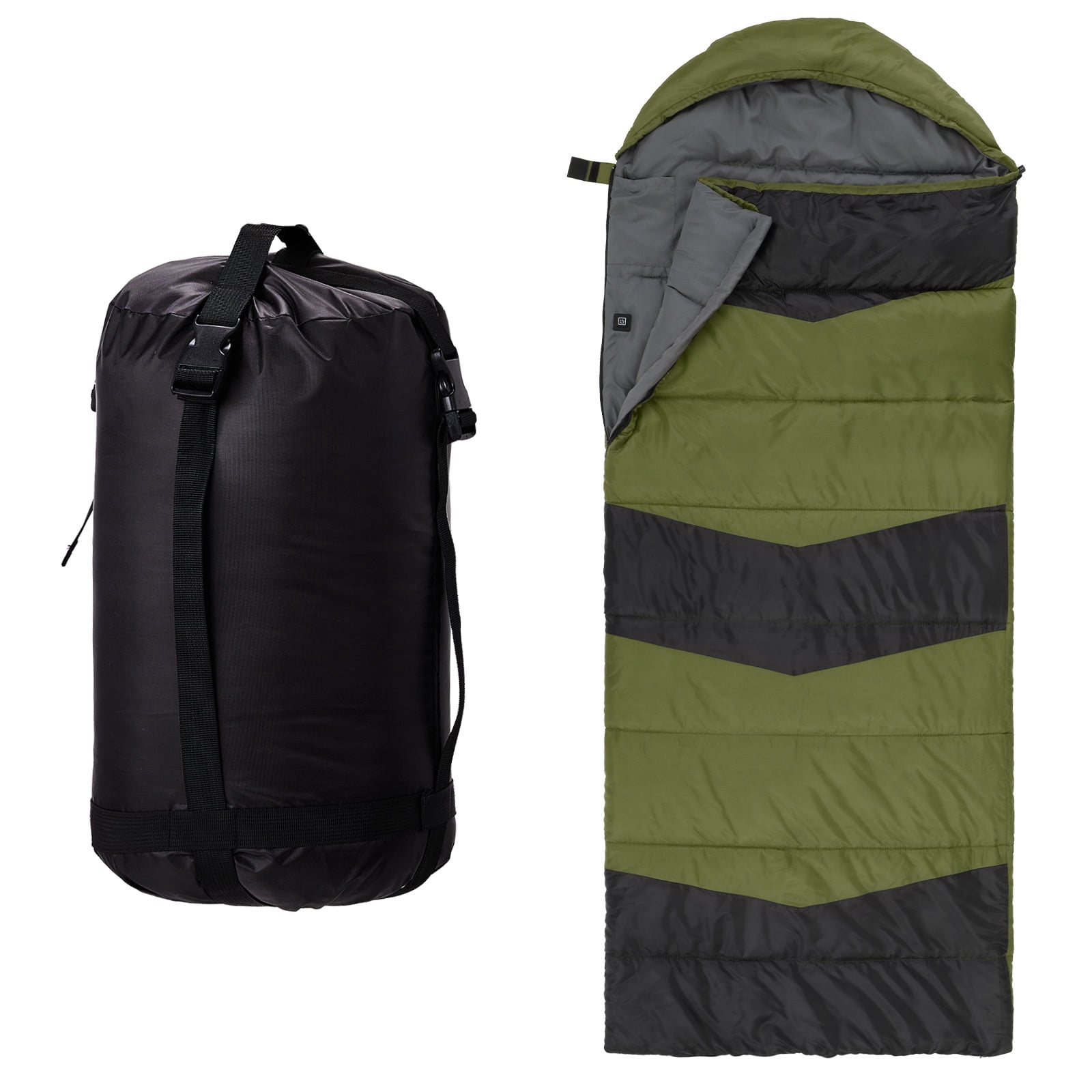 Heated Sleeping Bag, Lightweight Sleeping Bag with Multi USB Powered Heating Pads, Waterproof Compact Envelope Sleeping Bag for Backpacking Hiking, Green