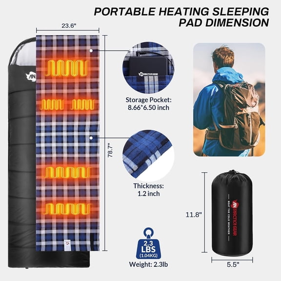 Heated Sleeping Bag Liner, 5 Heated Zones with 16000mAh 12V Battery Heated Pad, Electirc Sleeping Bag  for Cold Weather Camping Backpacking or Hiking