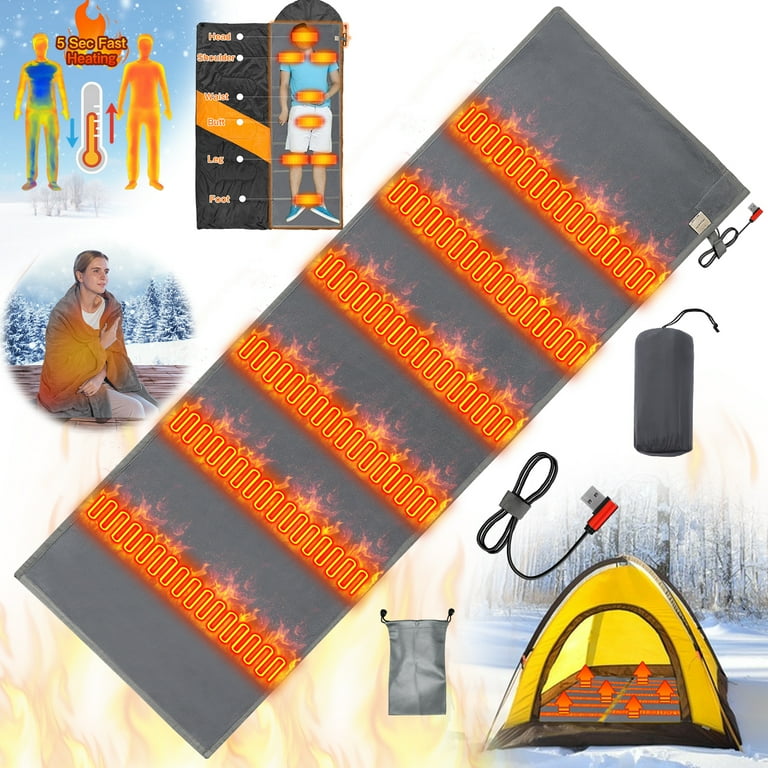 Heated Sleeping Bag Liner USB Battery Powered Heating Pad for Backpacking Camping Electric Sleeping Bag Heater Grey 75 x 25inch