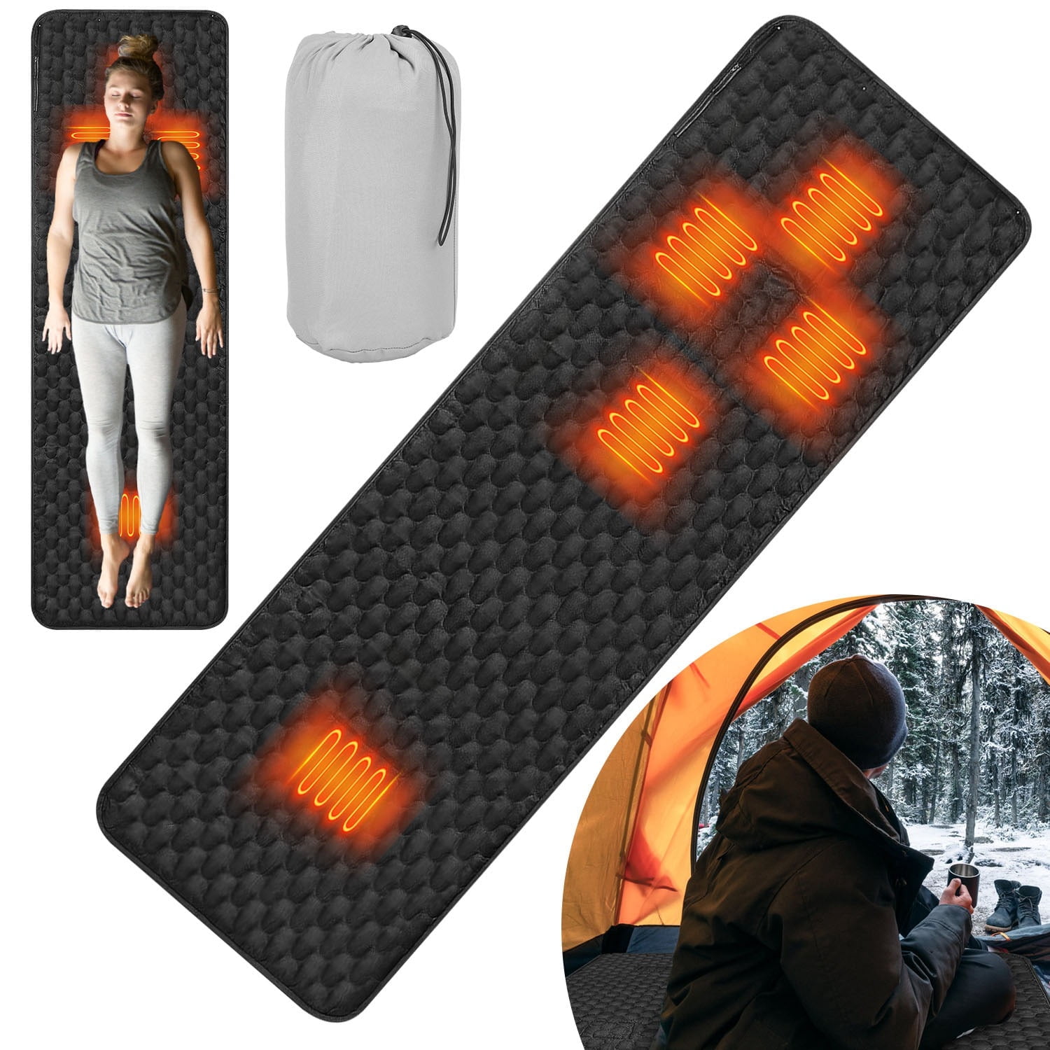Heated Sleeping Bag Pad with 5 Heating Zones 3 Temperature Levels ...