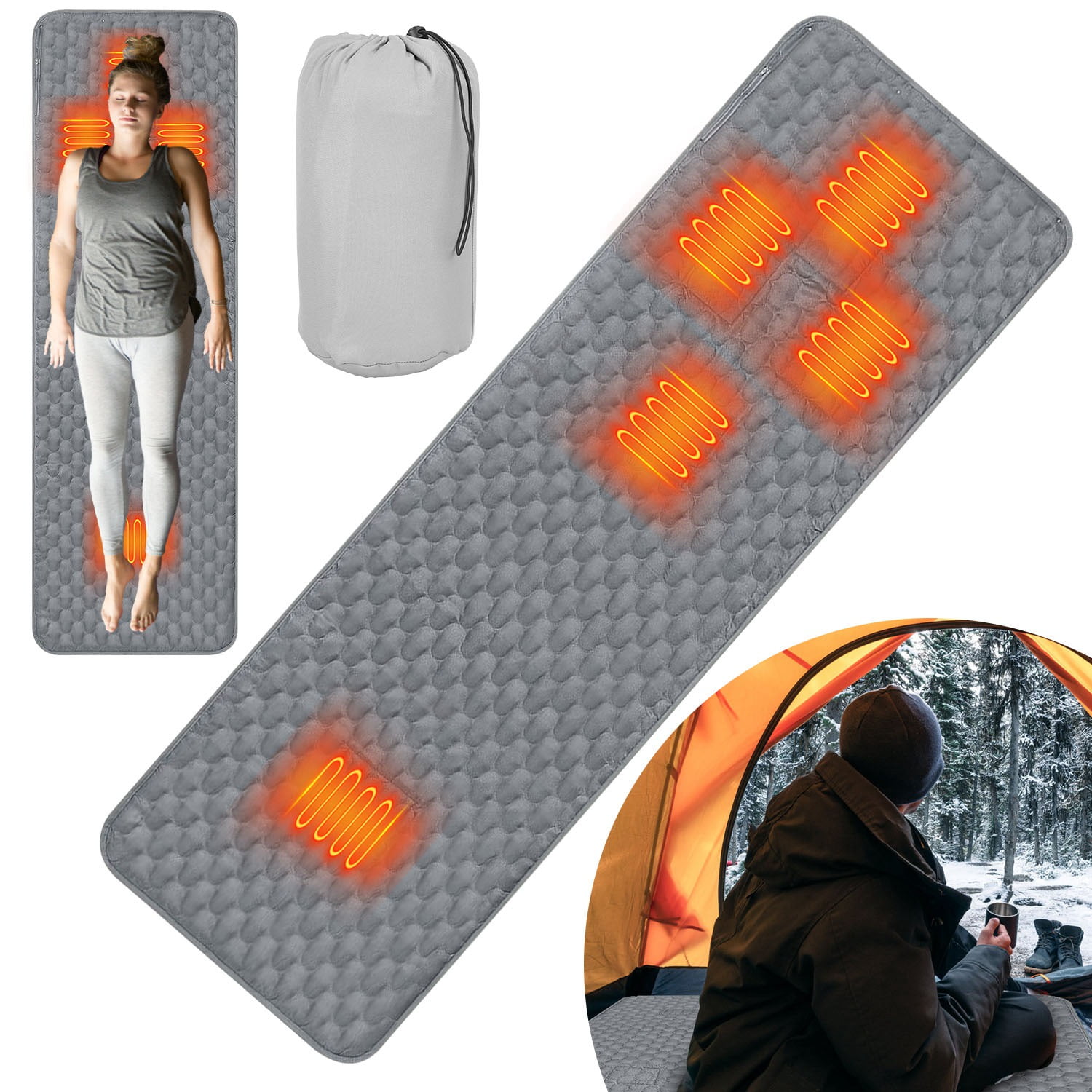 Heated Sleeping Bag Pad with 5 Heating Zones 3 Temperature Levels