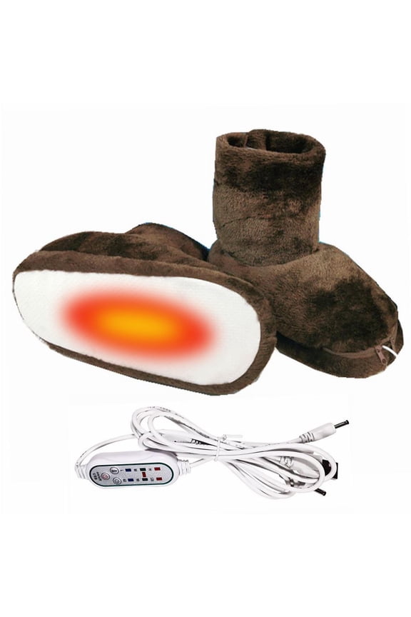 Heated Slippers,Heated Shoes,USB Heated Slippers Heated Feet Warmer Winter Office Heating Shoes Plug Electric Heating Boots Feet Warm Plush,Winter Booties for Unisex(Coffee)