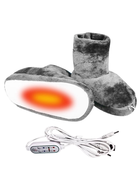 Heated Slippers,Heated Shoes,USB Heated Slippers Heated Feet Warmer Winter Office Heating Shoes Plug Electric Heating Boots Feet Warm Plush,Winter Booties for Unisex(Gray)