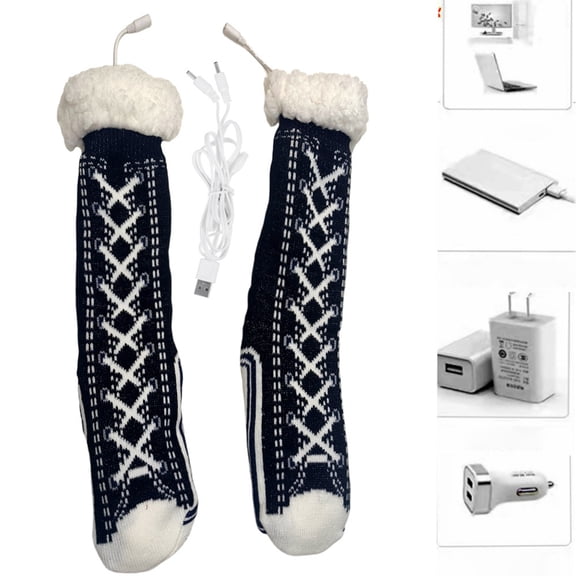 Heated Slippers,Heated Socks,Electric Heated Slipper Socks for Men Women Winter USB Fluffy Fuzzy Warm Slipper Socks Heating Pad Feet Warmers Non-slip Thermal Indoor Floor(Black)