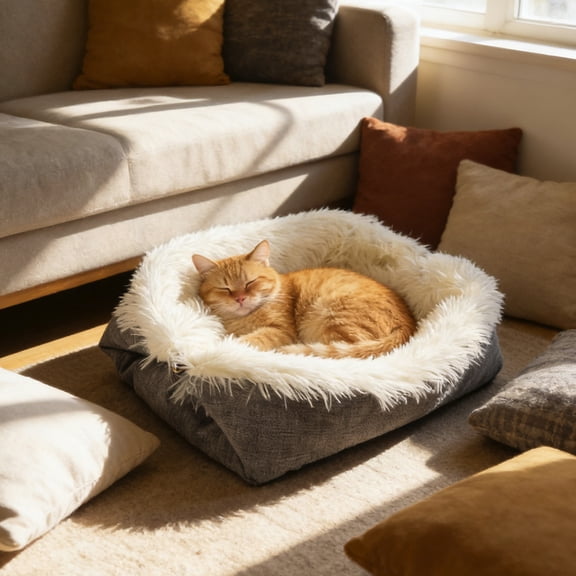 Heated Small Pet Bed Mat - Dual Purpose Cushion, Non-Slip, Washable Soft Polyester, Multicolor, 24x20in, Indoor/Outdoor Cat Dog Thermal Pad
