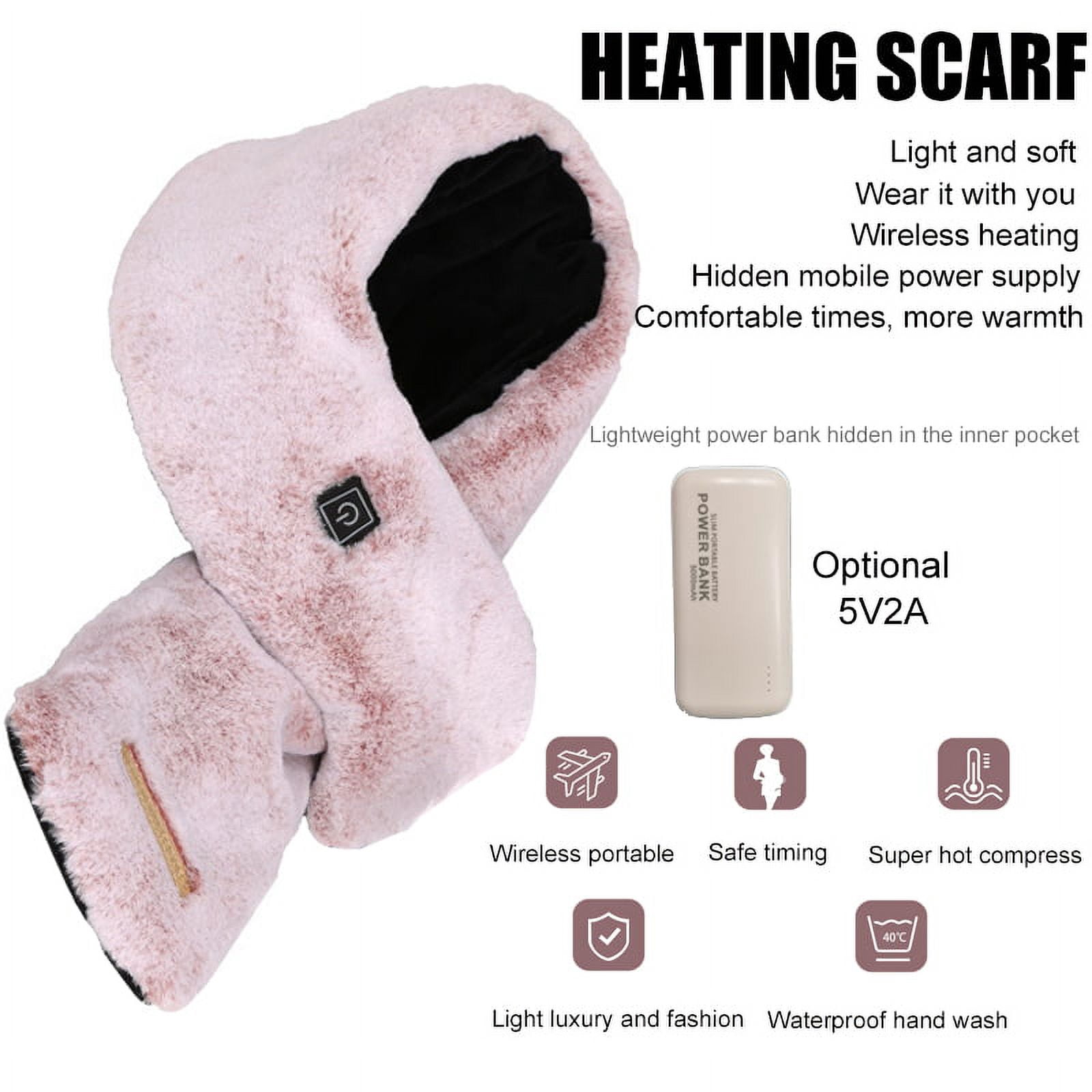 Heated Small Scarf with Neck Heating Pad - Solid Color Electric Rechargeable Heated Neck Shawl for Men/Women as Warming Scarf - Pink