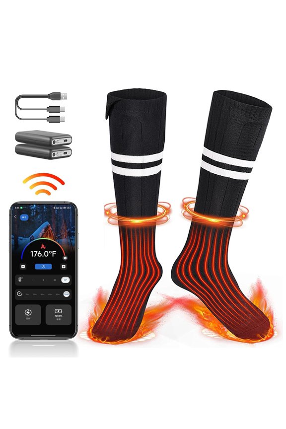 Heated Socks - 1 Pair Rechargeable APP Remote Control Electric Socks Washable Winter Outdoor