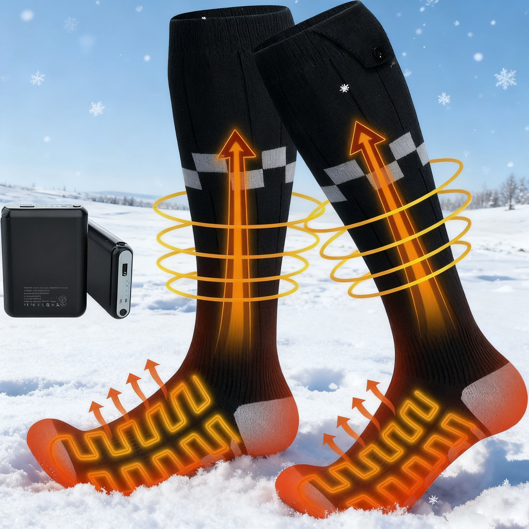 IKUCHELIFE Heated Socks 5V/6000mAh Double Heating Wires Max. 14H, 4 Temperature Settings Rechargeable Electric Socks for Men Women, Machine Washable Warming Socks, Warmer for Soles