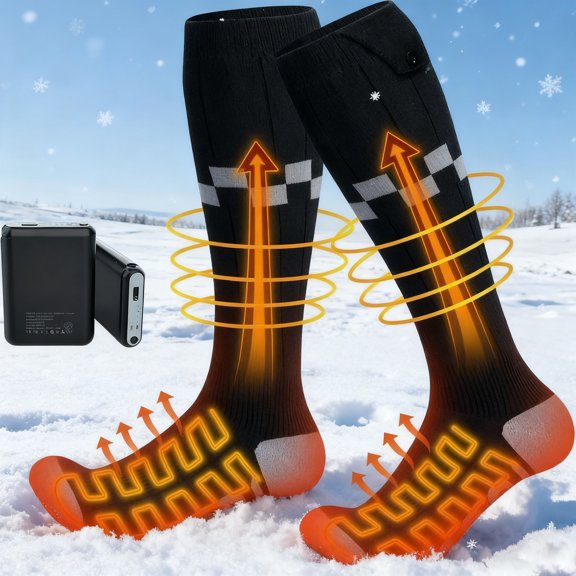 Heated Socks 5V/6000mAh Double Heating Wires Max. 14H, 4 Temperature Settings Rechargeable Electric Socks for Men Women, Machine Washable Warming Socks, Warmer for Soles