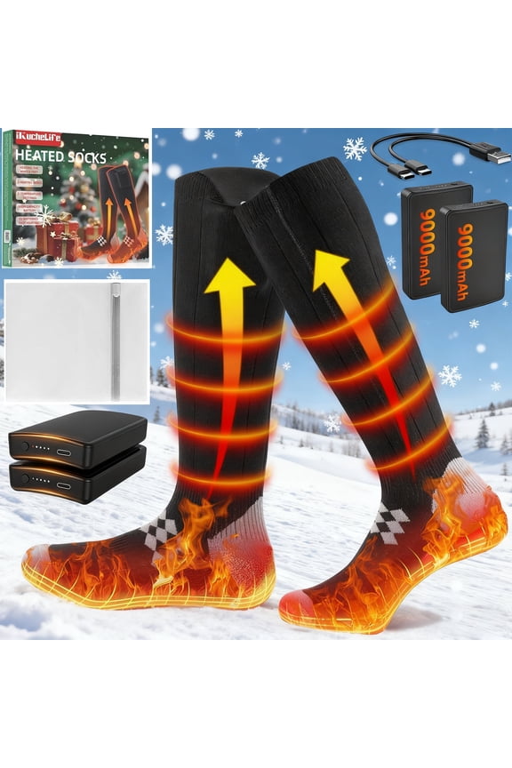 Heated Socks 7500mAh/5V | 2 X Heating Wires | Max. 16.5H, Rechargeable Electric Socks for Men Women 4 Temperature Settings, Machine Washable Warming Socks, Warmer for Whole Soles
