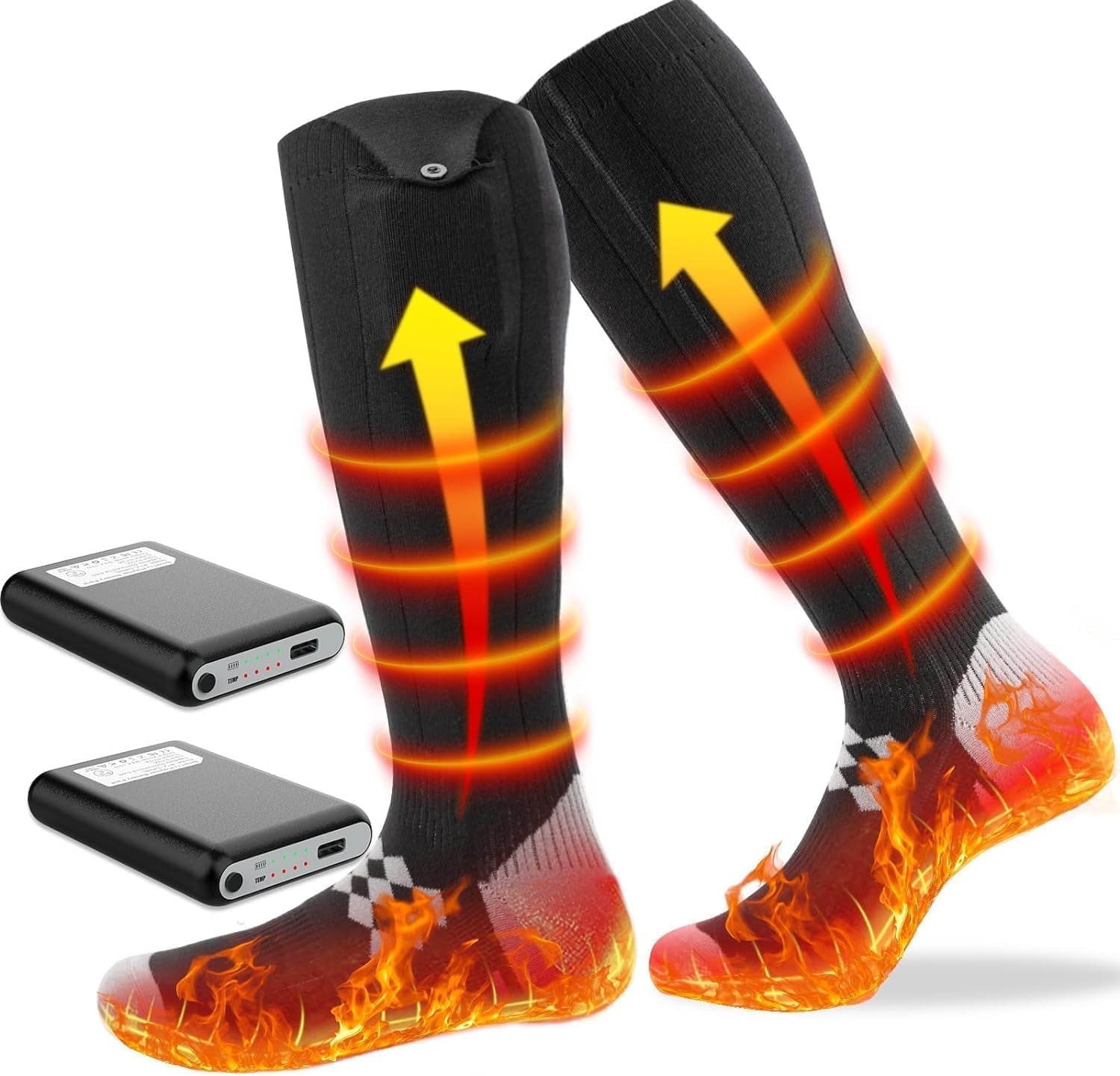 IKUCHELIFE Heated Socks 7500mAh/5V | 2 X Heating Wires | Max. 16.5H, Rechargeable Electric Socks for Men Women 4 Temperature Settings, Machine Washable Warming Socks, Warmer for Whole Soles