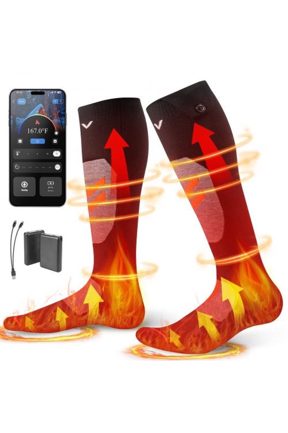 Heated Socks with APP Control, 4 Heating Levels for Men, Women, 5000mAh Rechargeable Electric Heating Socks Foot Warmer for Hunting, Riding, Camping, L