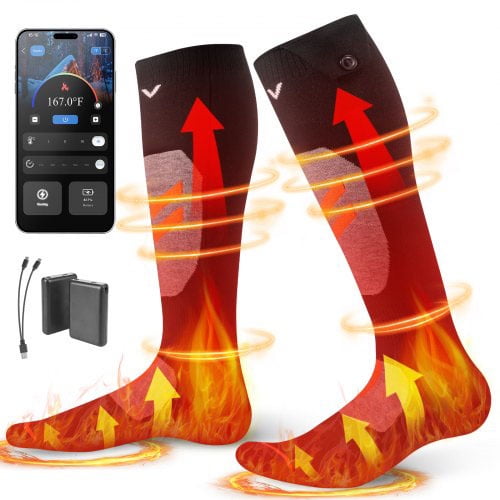 Heated Socks with APP Control, 5000mAh Rechargeable Electric Heating Socks with 4 Heating Levels for Men, Women, Foot Warmer for Hunting, Riding, Camping， XL