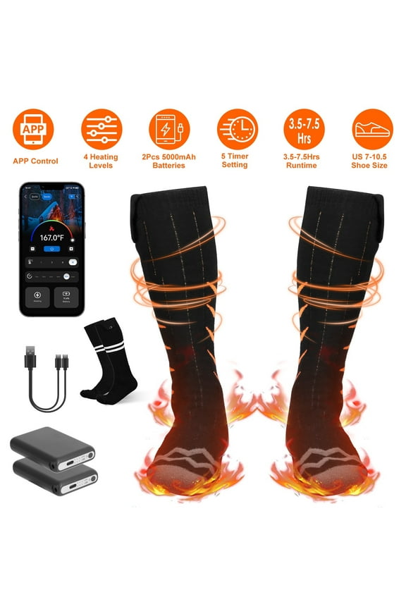 Heated Socks with Battery for Men Women, Winter Gift Electric Heating Socks with APP Control Rechargeable 5000mAh Battery for Skiing Hiking Camping Hunting