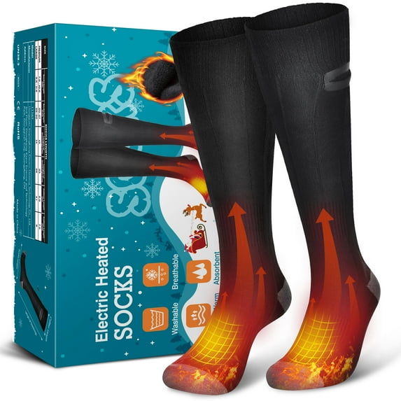 Heated Socks, Electric Heated Socks for Men Women, Rechargeable Battery Heat Up to 10 Hours, Winter Washable Thermal Socks Foot Warmer for Outdoor Camping Skiing Fishing Hunting(Black.L)