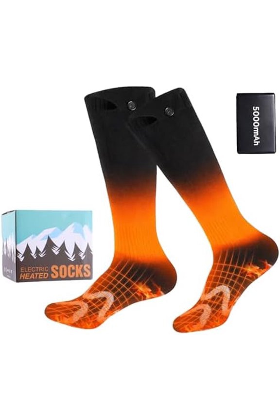 Heated Socks for Men Women - 2 * 5000mAh Rechargeable Battery Electric Socks with 4 Adjustable Heat Settings, Heated Hunting Sock Winter Heated Ski Sock for Cycling/Camping/Fishing/Hiking