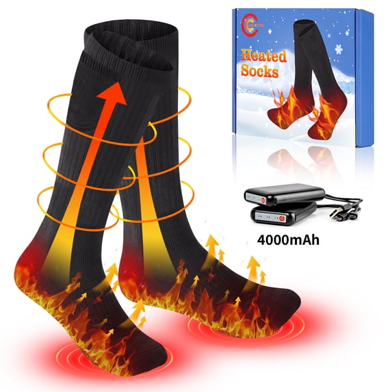 COMOPIO Heated Socks for Men Women 4000mAh Rechargeable Electric Heating Socks Warm Winter Thermal Socks for Skiing Hiking Camping Hunting(3 Heating Settings)