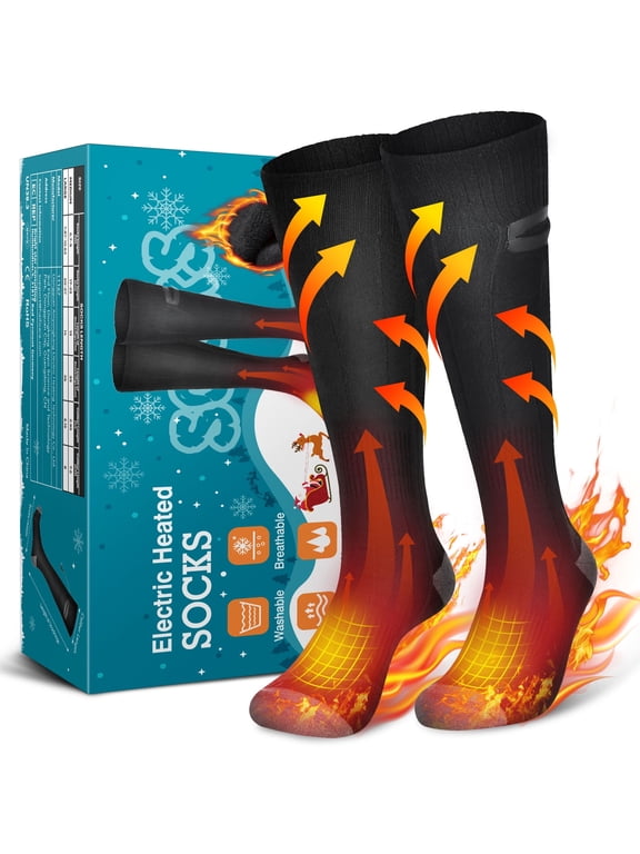 Heated Socks for Men Women, 4000mAh Rechargeable Electric Socks with 3 Heat Levels, Full Foot Fast Heating Socks, Washable Foot Warmer for Skiing Hiking Fishing Outdoor Work, M