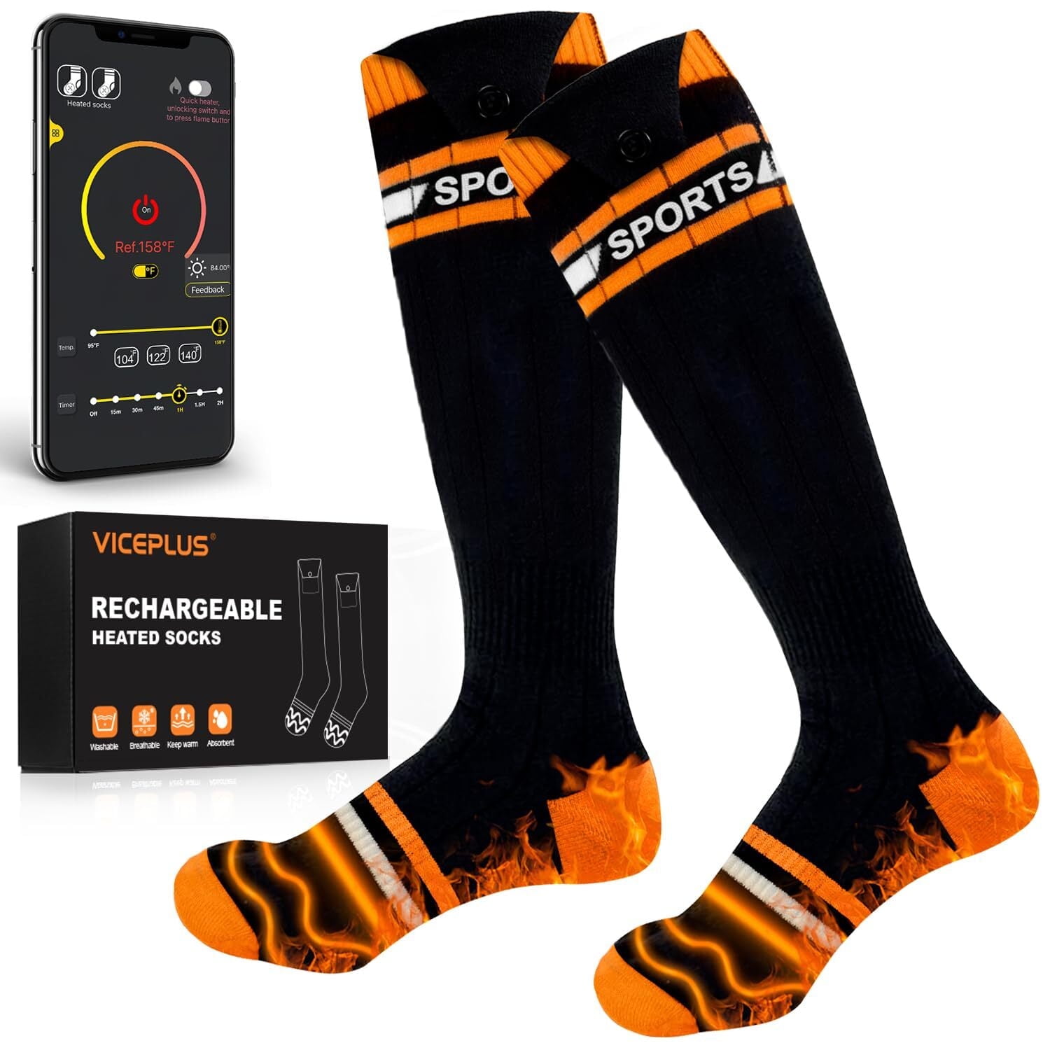 NIKICOSS Heated Socks for Men Women,5000mAh Rechargeable Electric Heated Socks Winter Warm Sock for Outdoors Work Fishing Hunting Skiing Cycling Hiking Camping,APP Control