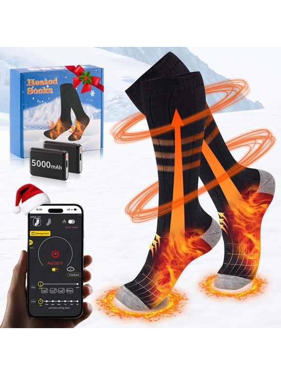 Heated Socks for Men Women,5000mAh Rechargeable Electric Socks with APP Control Warm Winter Thermal Socks for Skiing Hiking Camping Hunting