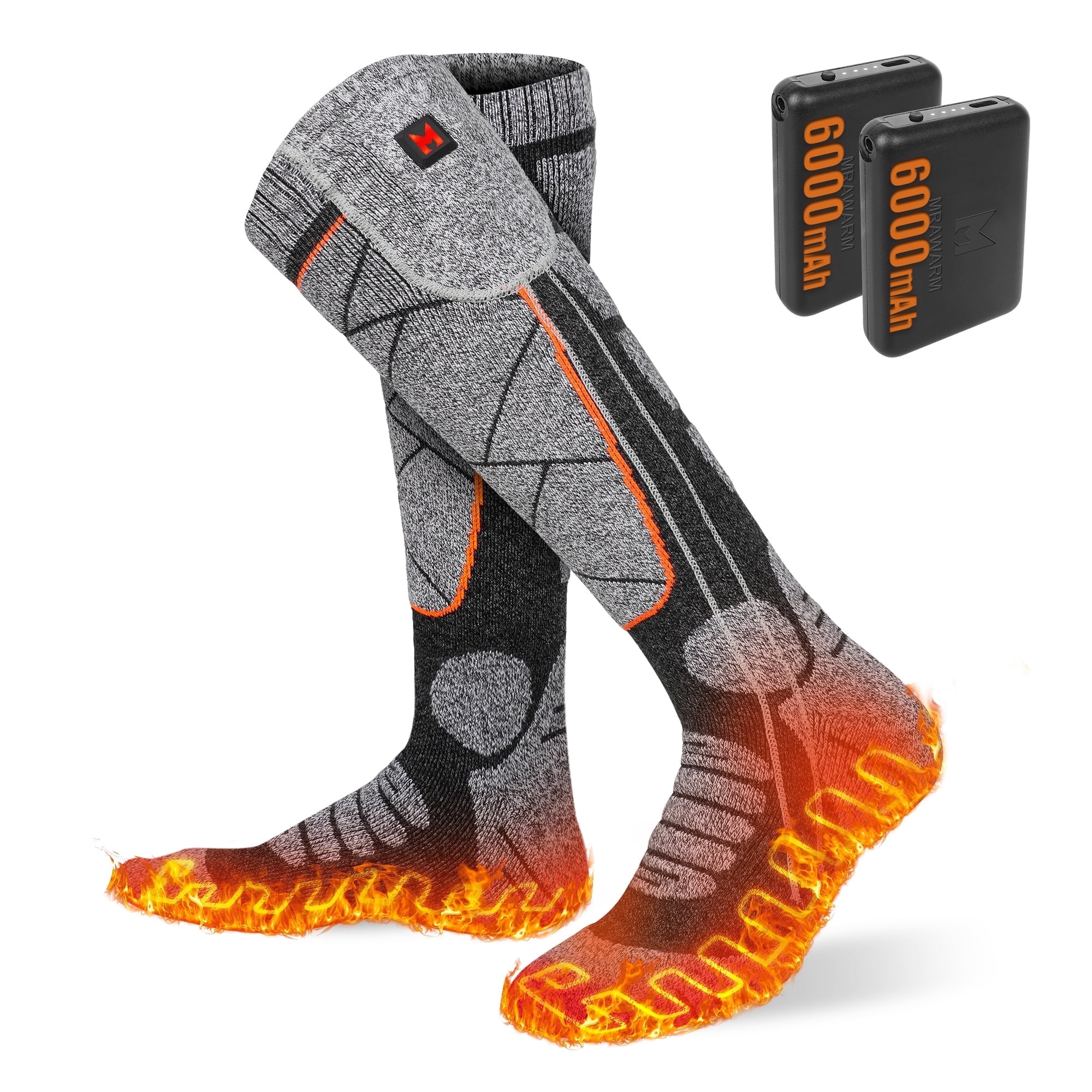 Heated Socks for Men Women, 5V 6000mAh Rechargeable Heated Socks , Electric Socks with 3 Heating Levels for Winter, Skiing, Hunting, Camping, Hiking, Cycling, Outdoor Work