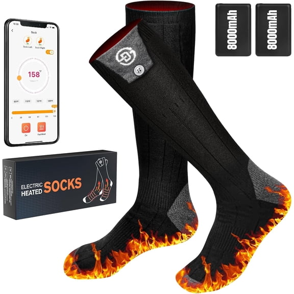 Heated Socks for Men Women, 8000mAh Rechargeable Battery Electric Heating Socks with APP Control Washable Warm Socks for Foot Warmer Outdoor Fishing Hunting Ski Cycling Hiking Camping