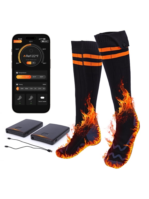 Heated Socks for Men Women with APP Control,2 * 5000mAh Rechargeable Battery Heating Socks for Hunting Fishing Camping Hiking Motorcyle Skiing Warm Socks Foot Warmer Xmas Gifts