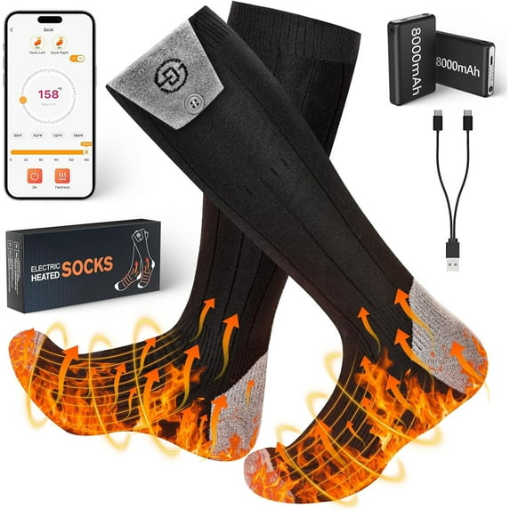 Heated Socks for Men Women with APP Control 8000mAh*2 Battery Rechargeable Electric Socks 4 Heating Level Washable Winter Foot Warmer for Hunting Outdoor Work Ski Hiking Fishing