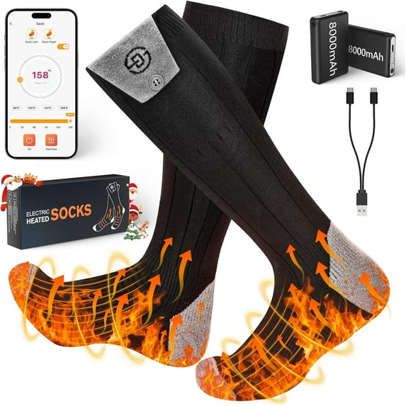 Heated Socks for Men Women with APP Control 8000mAh*2 Battery Rechargeable Electric Socks 4 Heating Level Washable Winter Foot Warmer for Hunting Outdoor Work Ski Hiking Fishing