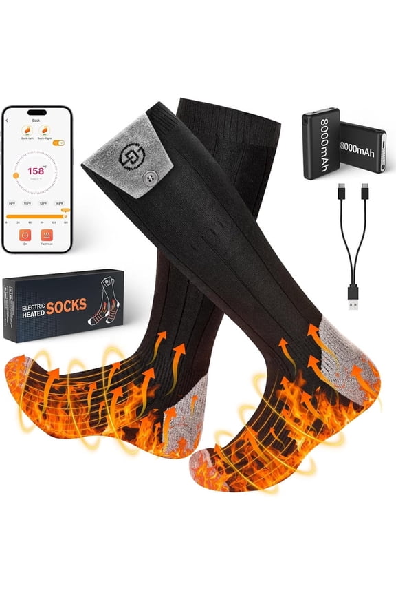 Heated Socks for Men Women with APP Control, 8000mAh Battery Rechargeable Electric Washable Winter Warm Feet and Outdoor for Hunting Skiing Cycling Camping
