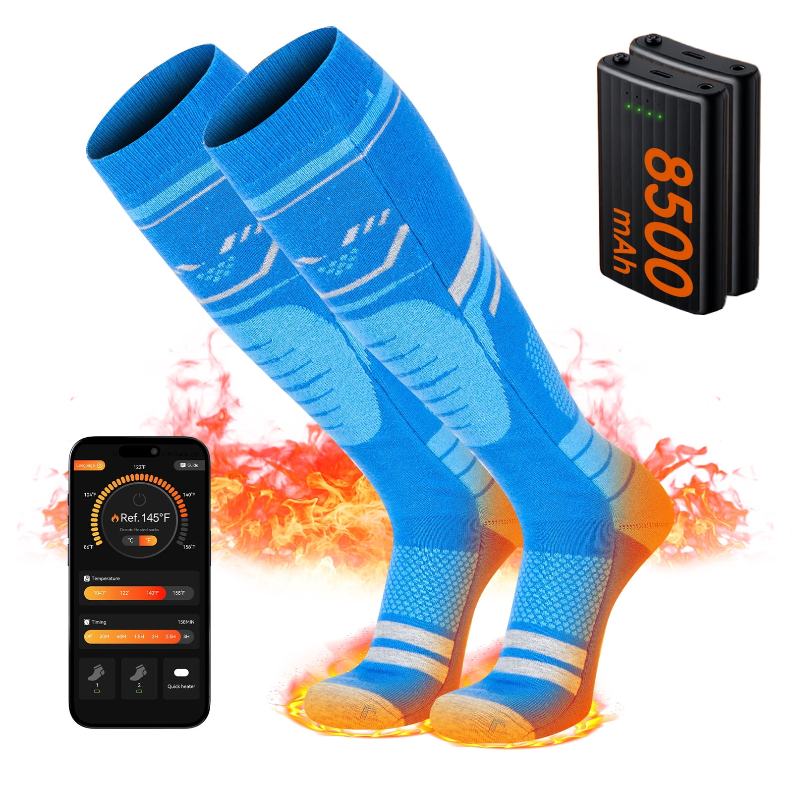 Lobmouse Heated Socks for Men Women with APP Control, 8500mAh Rechargeable Electric Socks,Foot Warmer Socks 4 Heating Settings for Men Women,Outdoor Hunting Skiing Cycling Camping Hiking