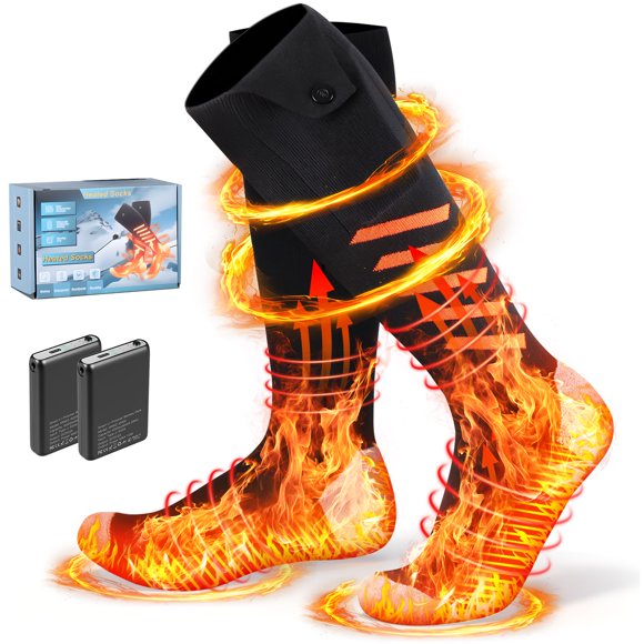 Heated Socks for Men Women, Rechargeable Electric Socks with 6000mAh*2 Battery, 4 Heat Settings, 360 Heating Foot Warmers, Washable Warm Socks for Hiking Skiing Camping Outdoor Work