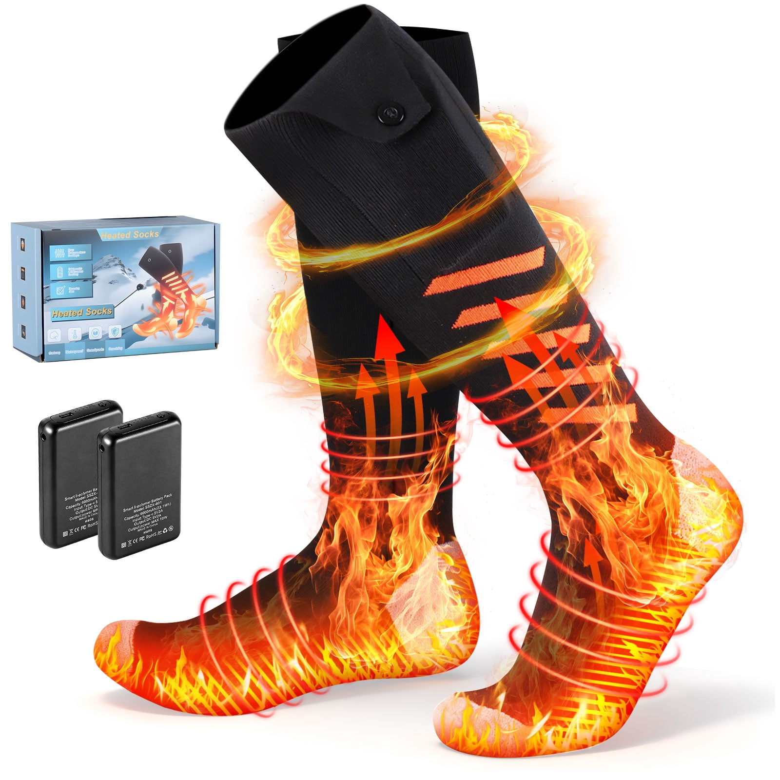 PEEMARIO Heated Socks for Men Women, Rechargeable Electric Socks with 6000mAh*2 Battery, 4 Heat Settings, 360 Heating Foot Warmers, Washable Warm Socks for Hiking Skiing Camping Outdoor Work