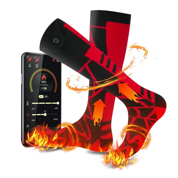 Heated Socks for Men Women, Rechargeable Electric Socks 5V/5000mAh Powered Battery with APP Remote Control Heated Sock Washable Foot Warmer for Outdoor Riding Camping Hiking Motorcycle, One Size