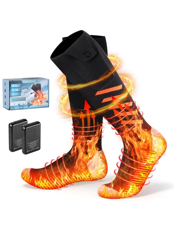 Heated Socks for Men Women, Rechargeable Electric Socks with 6000mAh*2 Battery, 4 Heat Settings, 360 Heating Foot Warmers, Washable Warm Socks for Hiking Skiing Camping Outdoor Work