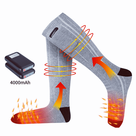 Heated Socks for Men Women, YITUMU 4000mAh Rechargeable Electric Heating Socks Warm Winter Thermal Socks Foot Warmer for Outdoor Riding Camping Hiking Skiing, Gray(4 Heating Settings)