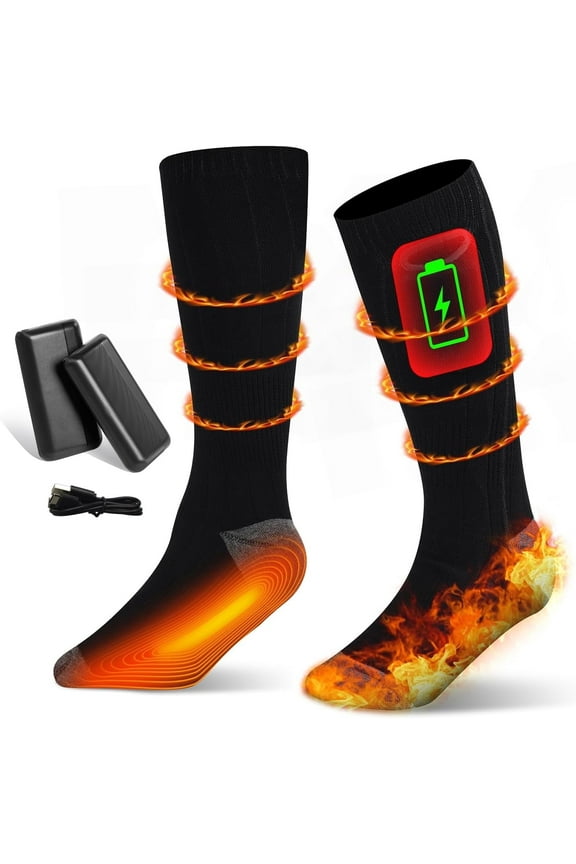 Heated Socks, Washable Electric Socks, Winter Foot Warmer with 3 Heat Settings, 10 Hours Heating time, 4000mAh Battery Socks for Men Women, M