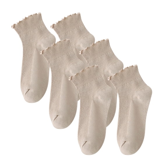 Heated Socks Women 3 Pairs Ruffle Crew Socks Womens Ribbed Casual Cotton Socks Beige One Size
