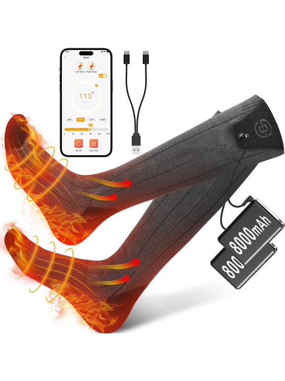 8000mAh Heated Socks for Men Women with App Control, Rechargeable Socks Electric Socks Washable Thermal Socks Winter Foot Warmer for Outdoor Camping, Skiing, Fishing, Hunting